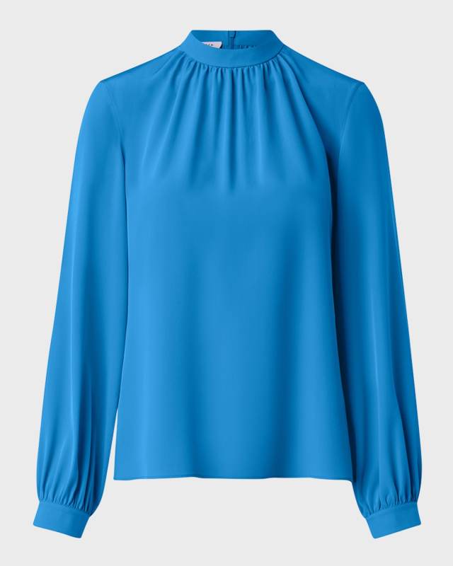 Long-Sleeve Gathered Crepe De Chine Blouse